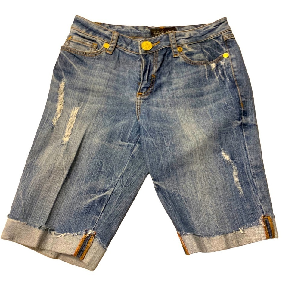 Baby Phat | Denim Jean Shorts Vintage Y2K Blue Gold Button Junior 7 Bermuda